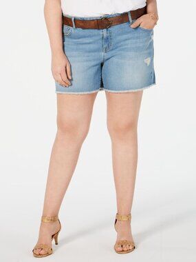 Style & Co Womens Plus Size Distressed Belted Shorts